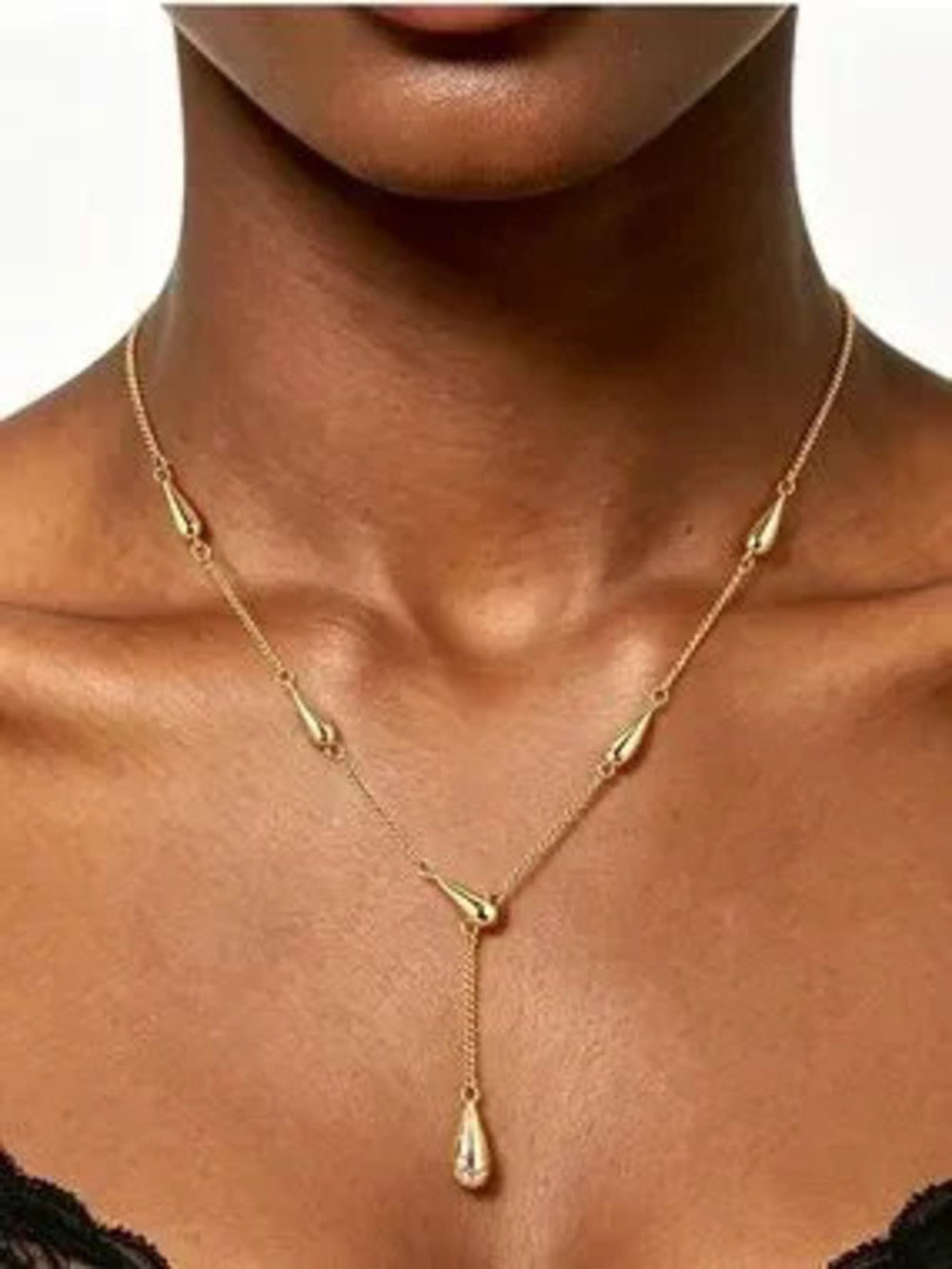 Modern Golden Teardrop Lariat Necklace